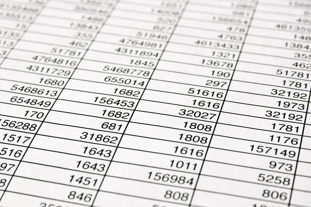 Excel table with numbers